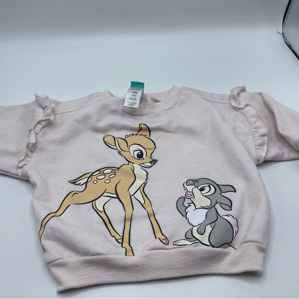 Disney Baby Bambi Sweater Thumper Pink 6/9 Months Pullover Ruffle Sleeves - Picture 4 of 8